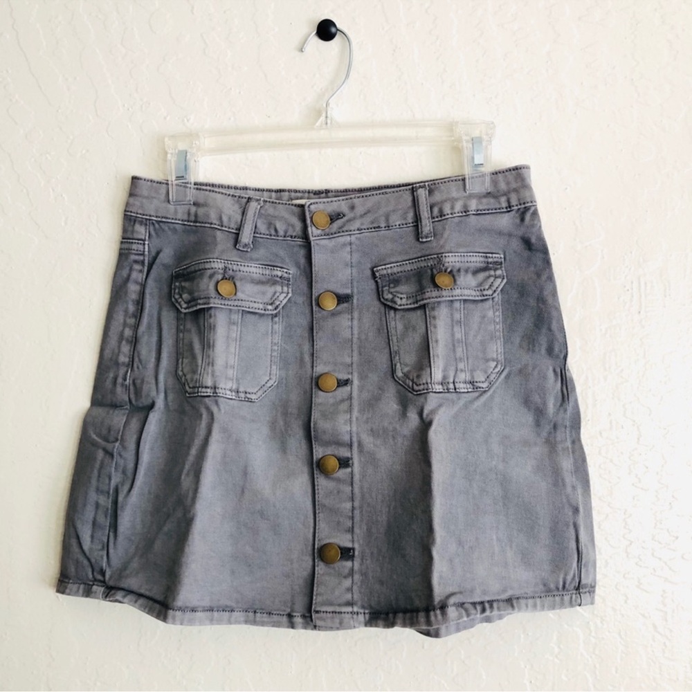 Altar'd State Gray Button-Front Denim Skirt